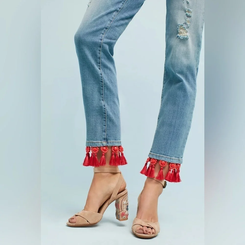 Anthropologie Pilcro Mid Rise Slim Boyfriend Tassel Jeans